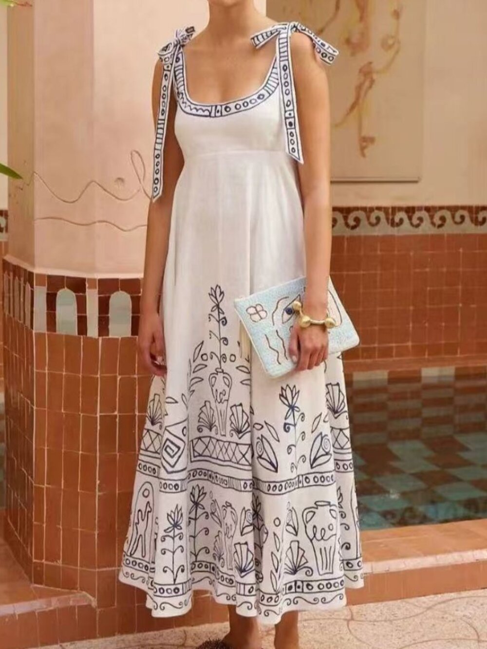 Zimmermann White Embroidered Tie-Shoulder Maxi Dress